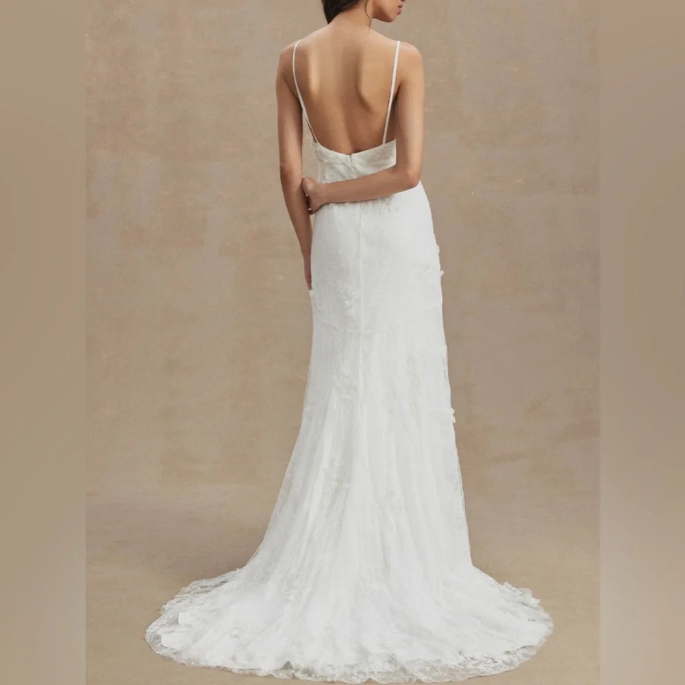 NWT BHLDN Meadow V-Neck Floral Appliqué Sheath Wedding Dress - Picture 3 of 12